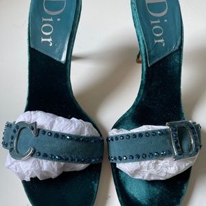 Christian Dior Teal Velvet Mules